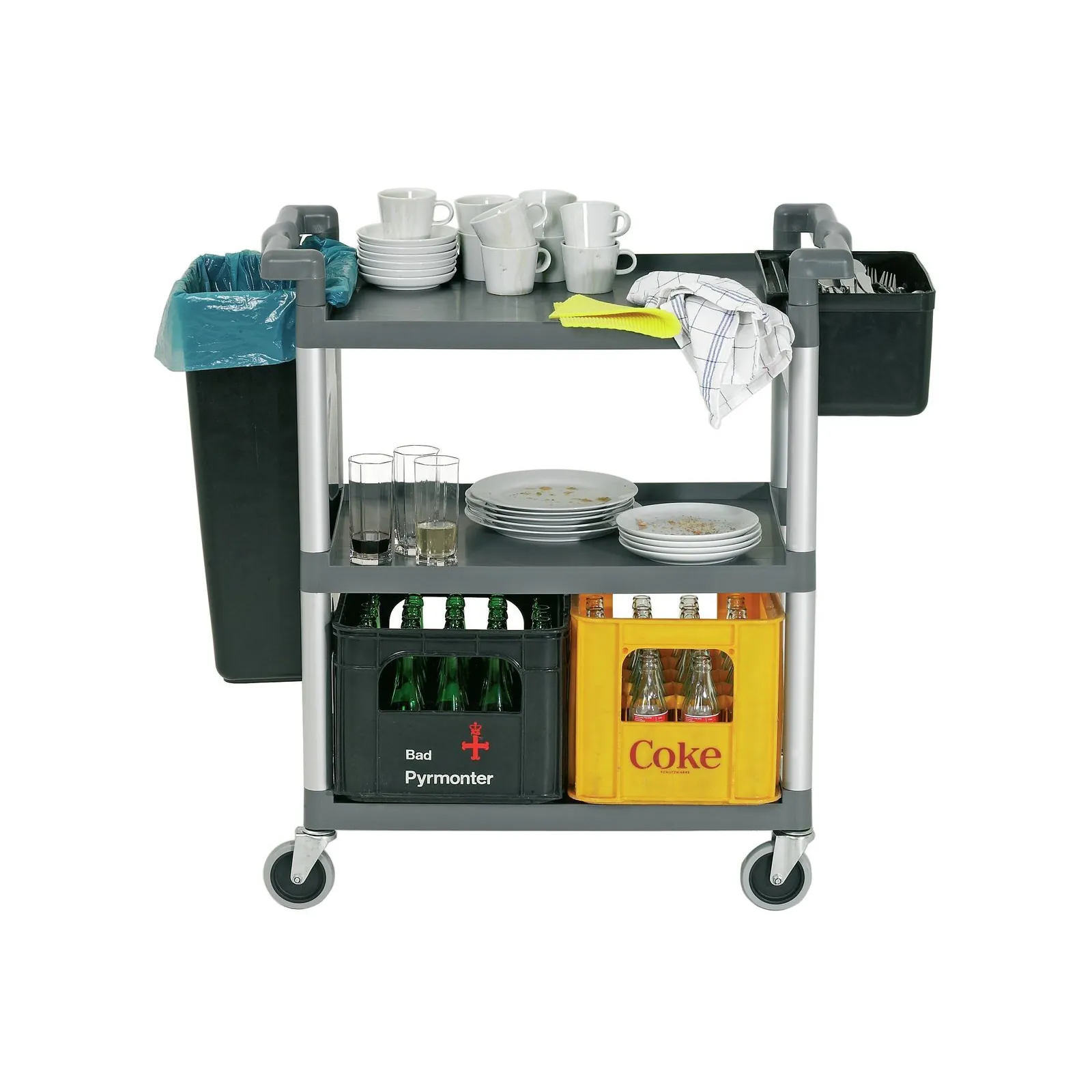 Bartscher A300047 Mülleinsätze für Servierwagen Ansicht Komplett mit Geschirr und Müll