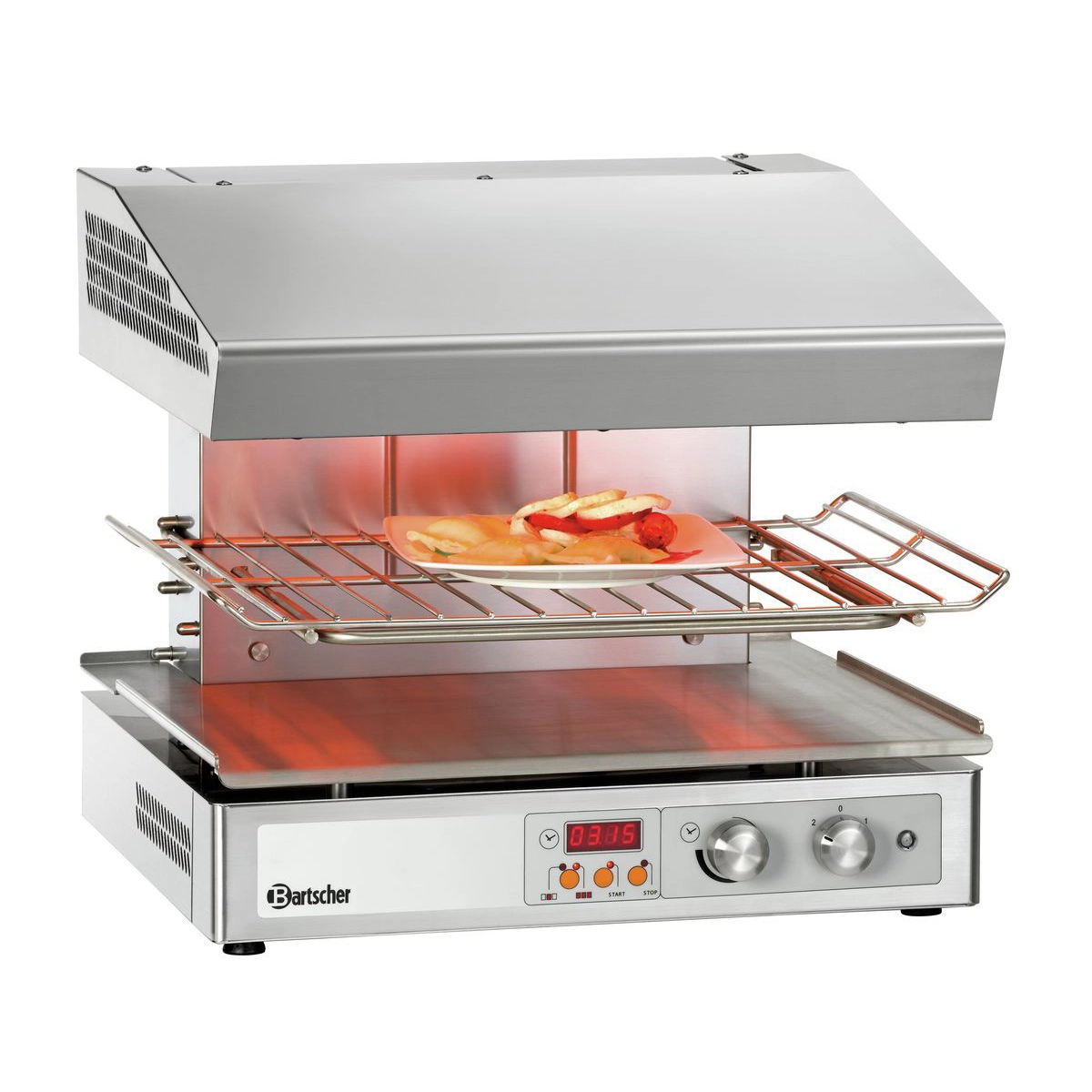 Bartscher 101548 Salamander mit einem Teller in mittlerer Höhe