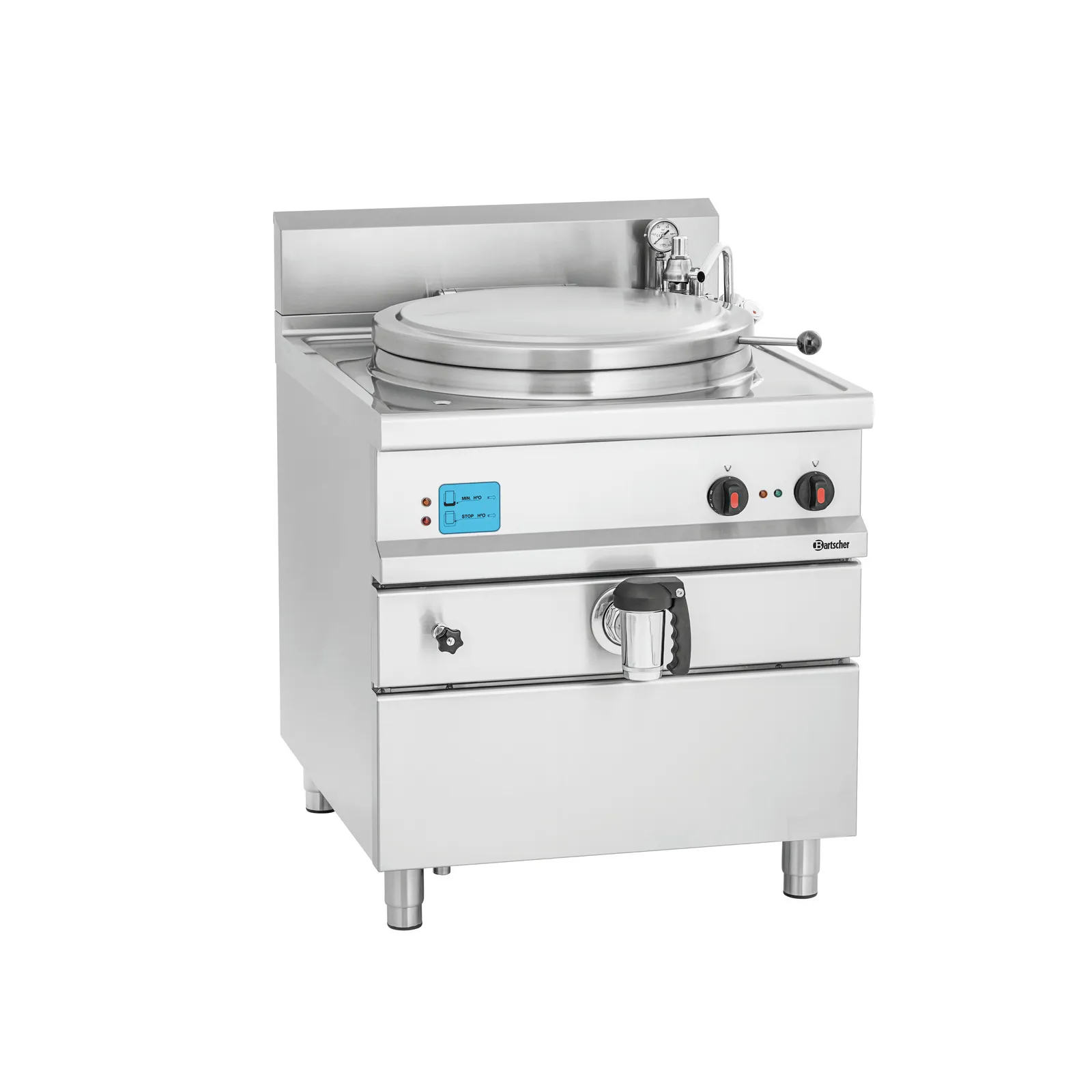 Bartscher 280021 Kochkessel E220L Ansicht Komplett, Induktionskessel?, Elektroherd, Edelstahl, Gewerbekochgerät, runder Deckel