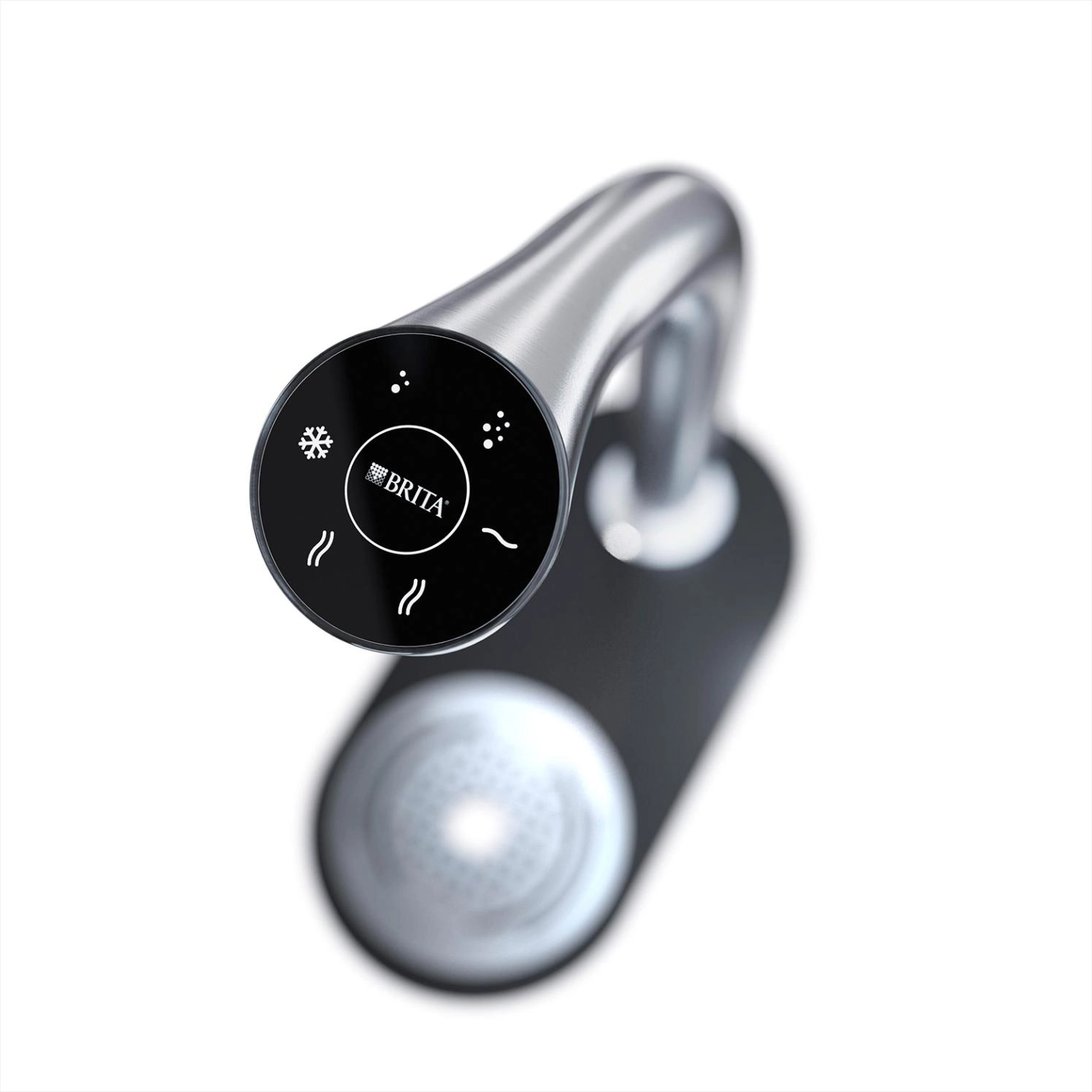 Brita Extra Wasserspender C Tap Still, heiss und sprudelnd komplett Draufsicht mit Detailansicht Display