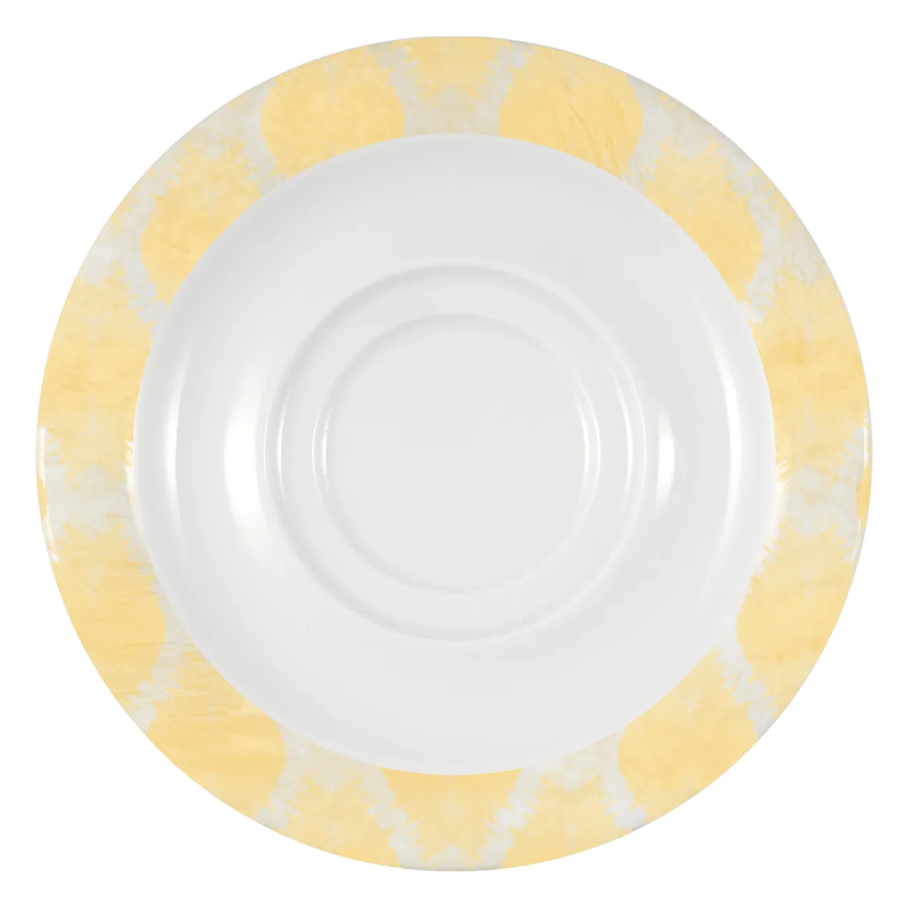Bauscher Care Dimension Invita Untertasse Calmera Dekor auf Fahne Draufsicht yellow gelb