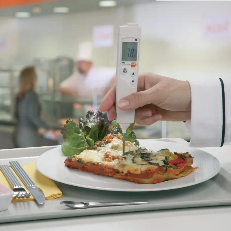 Testo 05601063 106_Lebensmittelthermometer Temperaturmessung bei einem kleinen Pizzastueck