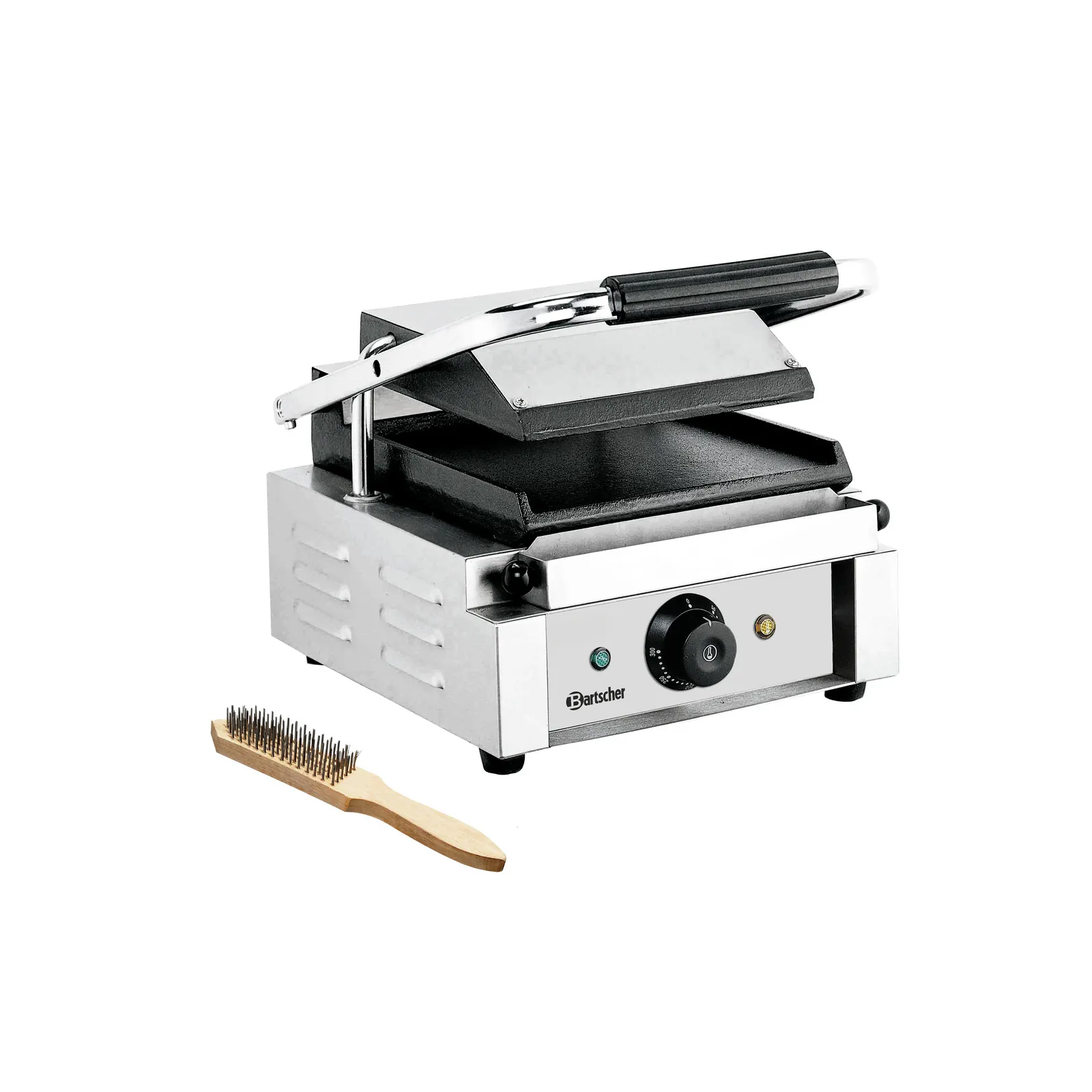 Bartscher A150669 Kontaktgrill Glatt Ansicht Komplett mit Bürste