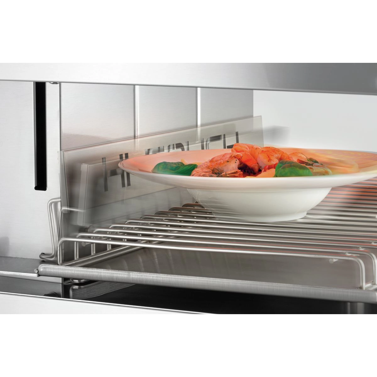 Bartscher 101547 Lift Salamander Ansicht seitlich mit berührter Tellerfunktion