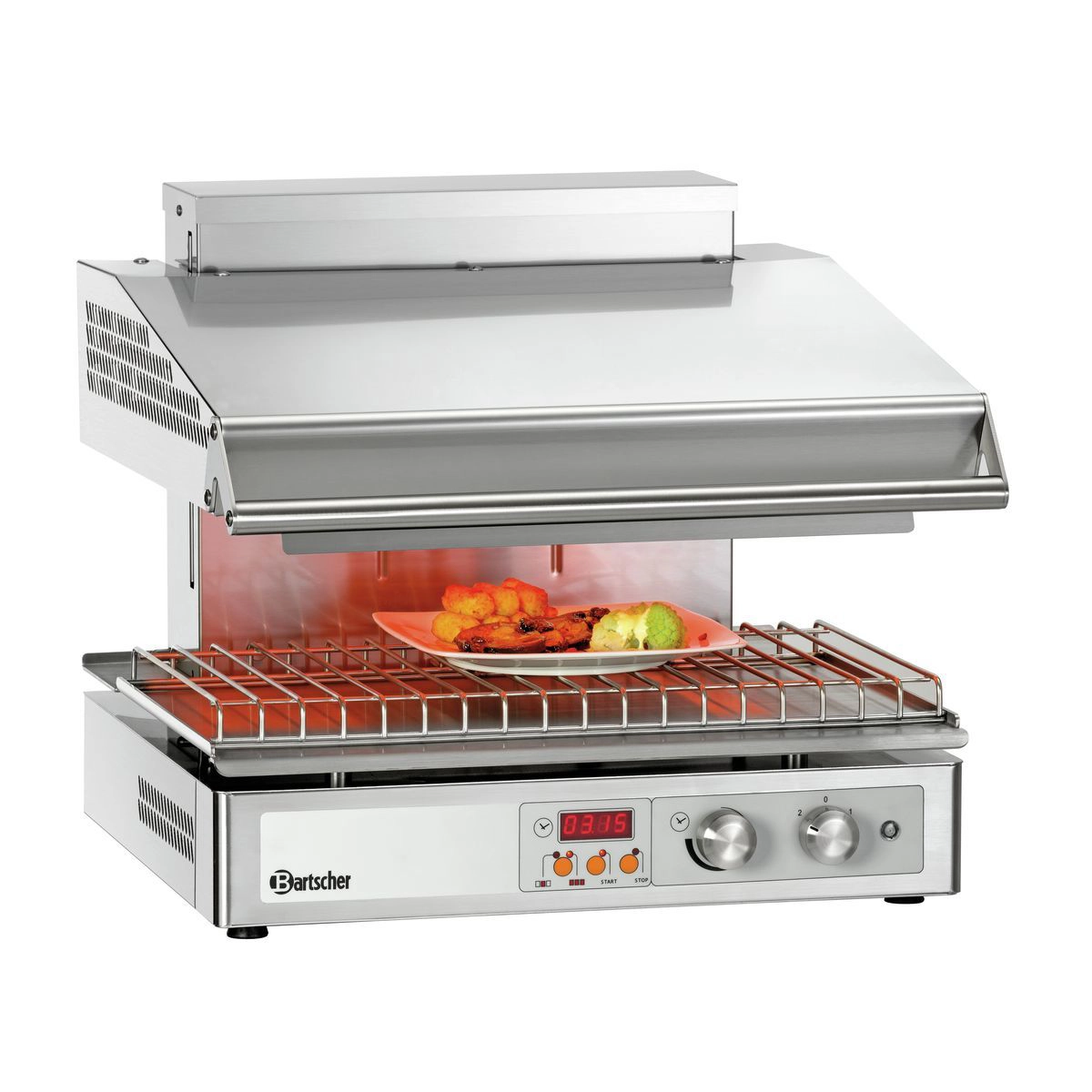 Bartscher 101546 Lift Salamander wo ein Teller auf kleiner Höhe warmgehalten wird